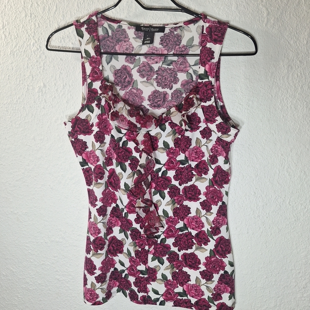 White House Black Market Floral Tank Top - Pink and White